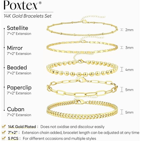 Gold-Style 05 Dainty Stack Beaded, Cuban,Pearl,Bracelets Jewelry Gifts for Women - Picture 6 of 7